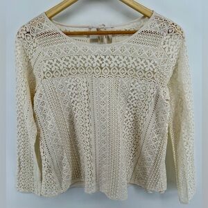 Hollister Women’s Cream Boho Coquette Festival Long Sleeve Lace Top Size M